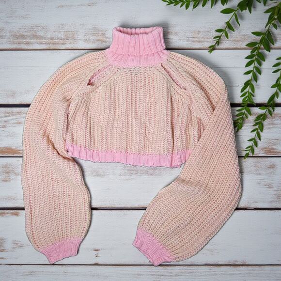 PrettyLittleThing Sweaters - PRETTY LITTLE THING Pink Knit Crop Sweater Turtleneck XS prettylittlething
